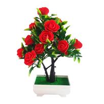 Dirbtinių gėlių augalų rožių vazoniniai bonsai biuro sodo darbalaukio papuošimai raudona