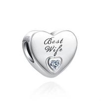 New Best Mom Dad Daughter Son Wife Brother Heart Charm Bead Fit Original Fashion Bracelet Diy Jewelry Women white