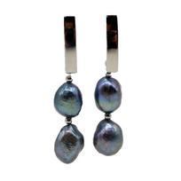Moteriški sidabriniai auskarai Natūralūs perlai ilgi auskarai Barokiniai juodi perliniai auskarai Boho perlų auskarai jubiliejaus dovanos 11-12mm gray