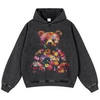 Streetwear Meškiuko Puokštė Unisex Išplautos Juodos Spalvos Didelio Dydžio Unisex Ilgomis Rankovėmis S juoda
