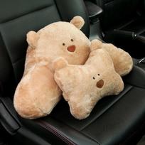 Puikus automobilio juosmens pagalvėlių galvos atramų rinkinys Pliušinis automobilio apsauga Kaklo stuburo juosmens stuburo pagalvėlės Kasdieninės patogios pagalvėlės Lumbar Cushion+ Headrest ruda