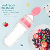 Kūdikių ryžių košės treniruočių buteliukas su spaudikliu ir šaukšteliu rinkinys 120ML Round Bottom rožinė