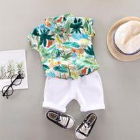 Children's Summer Short-Sleeve Leaf Lapel Suit 100 cm balta