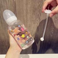 Mielas animacinis filmukas plastikinis vandens butelis čiulptukas šiaudų puodelis, tinka suaugusiems vaikams pieno gėrimo buteliukas gėlių gėlių kūdikio maitinimo buteliukas 400ML