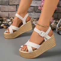 Fashion Women's Shoes Summer Chunky Platform Sandals Women 2025 Large Size High Heeled Sandals Woman Ankle Buckle Wedges Sandalias Mujer 35 pilkšvai balta