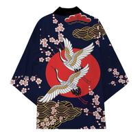 Vyriška tradicinė japoniška yukata su gervės ir slyvos žiedų raštu, laisvalaikio chalatas S red
