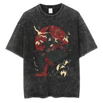 Anime Naruto Spausdinti Marškinėliai Skalbti Oversize Vasariniai Trumpomis Rankovėmis Medvilniniai Vyrams Moterims Streetwear Vintažiniai Juodi Skalbti Marškinėliai Harajuku Viršūnės L