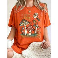Fun Times Never Stop Mushroom Sunflower Prints Women T Shirts Y2K Soft Short Sleeve Summer T-Shirt Cotton Loose clothing S