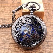 Gear Gun Black Mechanical Pocket Watch Retro Flip Hollow Necklace Men'S And Women'S Watches Classic Watches