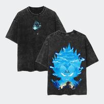 Majin Vegeta Dragon Ball Z Blue Evolution Aura Silhouette Graphic Oversized Washed Streetwear Dragon Ball Z Anime Manga Super Saiyan Fan Merch T-Shirt L