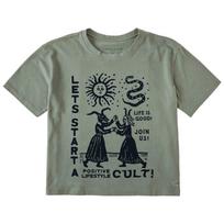 Life is Good Women's Let's Start a Cult Short Sleeve Crusher Boxy Tee Moss Green S