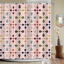 Mid Century Modern Shower Curtain, Geometric Abstract Bathroom Decor Set With Hooks, Waterproof Washable Retro Fabric Decor W60H190(CM)-1 Pcs