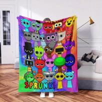 1pc Sprunki Rainbow Characters Flannel Blanket, 2D Flat Print, All-Season, Cozy Throw for Kids Bedroom, Living Room, Camping & G 75cmx90cm