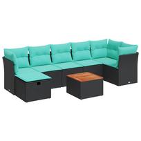 8 Piece Garden Sofa Set with Cushions Black Poly Rattan