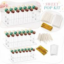 21 Hole Cake Pop Stand and Accessories Set for DIY Lollipop Making with Paper Sticks Bags and Twist Ties for Chocolate Candy Display One Size rožinė