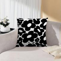 60S 70S Hippie Flowers Black Cushion Cover Car Throw Pillow Case For Sofa Car Christmas Gift Peach skin 18*18(CM)-1Pcs