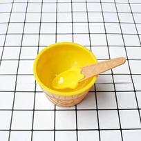 1 vnt. ledų dubenėlių rinkinys, dvisluoksnis plastikinis puodelis, kūrybinis maišymo dubuo, ledų vaflinio ragelio formos, „pasidaryk pats“ ledų įrankiai geltona