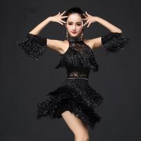 Mergaičių Sequin Kutai Lotynų Šokio Suknelės Apranga Vaikams Tango Salės Šokiai Cha Cha Rumba Kutai Šokio Suknelė Sceninio Pasirodymo Kostiumas S juoda
