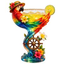 Papūgos formos margaritos taurė su tropinių gėlių ir laivo vairo dizainu. Unikali dervos kokteilių taurė namų barui ir vakarėliams. one size balta