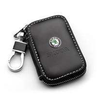 xjfam2 1PCS Car Leather Key Case styling Keychain Genuine Leather  Car Logo Key Chain Bag Skoda Karoq Kamiq Fabia Yeti VRIS Octavia a5