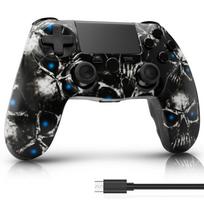 Wireless Game Controller for PS4 Bluetooth 5.0 Dual Vibration Gyroscope Black Skull