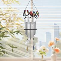 Colorful Parrot Wind Chime with Melodious Bells Adorable Tropical Bird Hanging Ornament for Garden Balcony Porch žalia