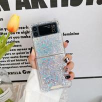 For Samsung Galaxy Z Flip 4 3 Zflip4 Case Pearly Sequins Transparent Four Corners Silicone Folding Shockproof Cover Accessories for Galaxy Z Flip 4 sidabras