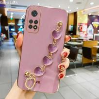 Love Heart pliušinis apyrankės dėklas, skirtas Xiaomi Redmi Note 13 12Pro 12C 12S 11 11S 10S 9S 9A 9C 9T A1 A2 Grandininis silikoninis dangtelis Redmi Note13 violetinė