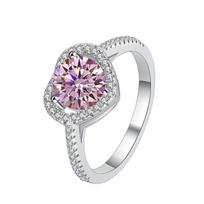 Moissanite žiedas moterims 1 karato meilės poros sužadėtuvės vestuvinis rožinės spalvos lobis S925 sidabrinis žiedas 9