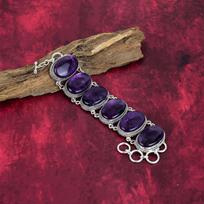 Ametisto apyrankė Brangakmenių papuošalai, 925 prabos sidabro apyrankė, Dovana moterims Rankų darbo apyrankė Adjustable with 8 inches violetinė