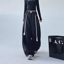 Vyriškos retro plačios kojos scimitaro stiliaus kelnės - Rankų darbo storos virvės dizainas Extra Small juoda