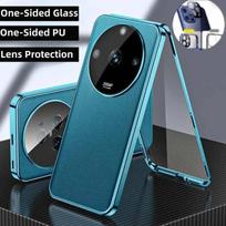 Magnetic Case for OPPO realme 12/ 12X/ 13 Pro+ Full-Body Protection Hybrid Leather Shell with Metal Bumper & Anti-Scratch Tempered Glass Realme 12x žalia