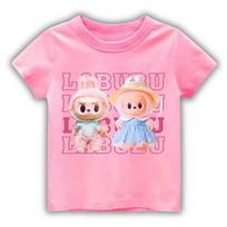 Summer LABUBU Pattern Children's T-shirt Cartoon Princess Skirt Labubu Printed Girl Round Neck Short Sleeve Casual Children's Top 110