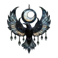 Crescent Moon Raven Suncatcher Gothic Acrylic Crow Sun Catcher Bohemian Window Hanging Decoration for Home Wall 15cm C