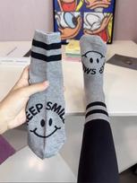 Dongdaemun Parallel Bar Striped Smiley Socks Pure Cotton Black And White Mid-Leg Socks With Shark Pants Sports Socks one size fits all pilka spalva