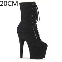 Sexy Super High Boots Round Toe Pole Dance High Heels Nightclub Model Catwalk Platform Shoes Party Shoes Cosplay Suede Shoes 35 juoda