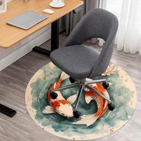 1pc Koi Fish Lotus Round Chair mat Area Rug - Non-Slip, Floor Mat for Office, Bedroom, and Indoor Decor -1002116 80cm by 80cm