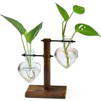 2pcs Love Bulb Vase Plant Terrarium Wooden Stand Hydroponic Planter Bulb Glass Metal Swivel Holder Retro Air Plants Water Plants 2 Love Wooden Stand