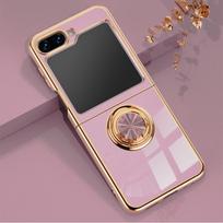 For Samsung Z Flip 7 6 5 Ring Holder Case Electroplate Solid Color Magnetic Stand Holder Cover for Samsung Galaxy Z Flip 3 4 7 for Samsung Z Flip 4