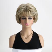 Pūstu trumpi garbanoti perukas moterims su šonine kirpčiuke, natūralus, kasdieniam dėvėjimui, Cosplay, vakarėlio perukas Mixed Color beige