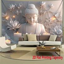 2D Buda lotoso rašto gobelenas, Zen meditacijos sienos dekoracija svetainei, miegamajam, jogos kambariui 47.2x31.5inch/120*80cm gray
