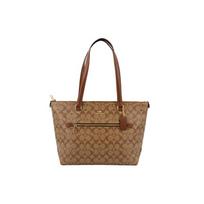 COACH Gallery drobės ir odinė rankinė-tote, pirkinių krepšys, rankinė, peties rankinė moterims, chaki ruda Basic Set (Bag + Dustproof Bag) brown