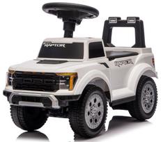 Vaikiškas važiuoklis-stumdukas automobiliukas vienerių metų vaikams, su daiktadėže, LED Ford Raptor, baltas, Sun Baby