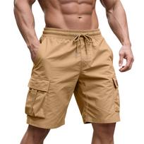 Men Drawstring Loose Fit Casual Straight Leg Cargo Shorts with Multiple Pockets for Daily Commute and Outdoor Activities L smėlis