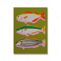 Colorful Fish Art Print, Seafood Wall Decor, Sardines Pictures, Dopamine Decor, Fun Eclectic Whimsical Canvas Painting Poster 30X40CM No Framed