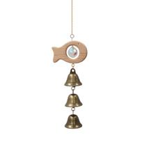 Crystal Bell Wind Chime Home Decor Hanging Ornament with Wooden Bird Design and Three Metal Bells for Indoor Outdoor Use One Size