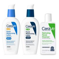 CeraVe AM Face Moisturizer with SPF  PM Face Moisturizer & Hydrating Face Wash Skin Care Routine for Morning & Night | Travel Size Toiletries | 3