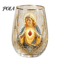 Aukštos kokybės stiklinė Faith, švino neturintis skaidrus puodelis, su religinės tematikos, paauksuotais krašteliais, stilingas, detaliai Christian C