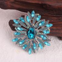 1 PCS Silver-Tone Blue Crystal Floral Brooch - Multicolor Rhinestones, Intricate Vintage Design, for Formal Events , Ideal Gift