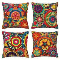 4 Bohemiškos Geometrinės Pliušinės Spalvotos Pagalvės Užvalkalai - Spalvingas Mandala Dizainas, Užtrauktuko Užsegimas, Skalbti Mašinoje Peach skin 18*18(CM)-1Pcs